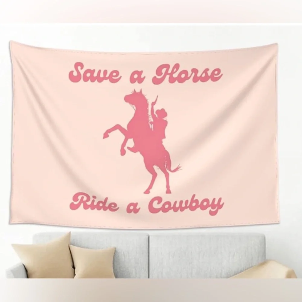 Save a Horse ride a cowboy backdrop, 4 x 5, pink and peach, new